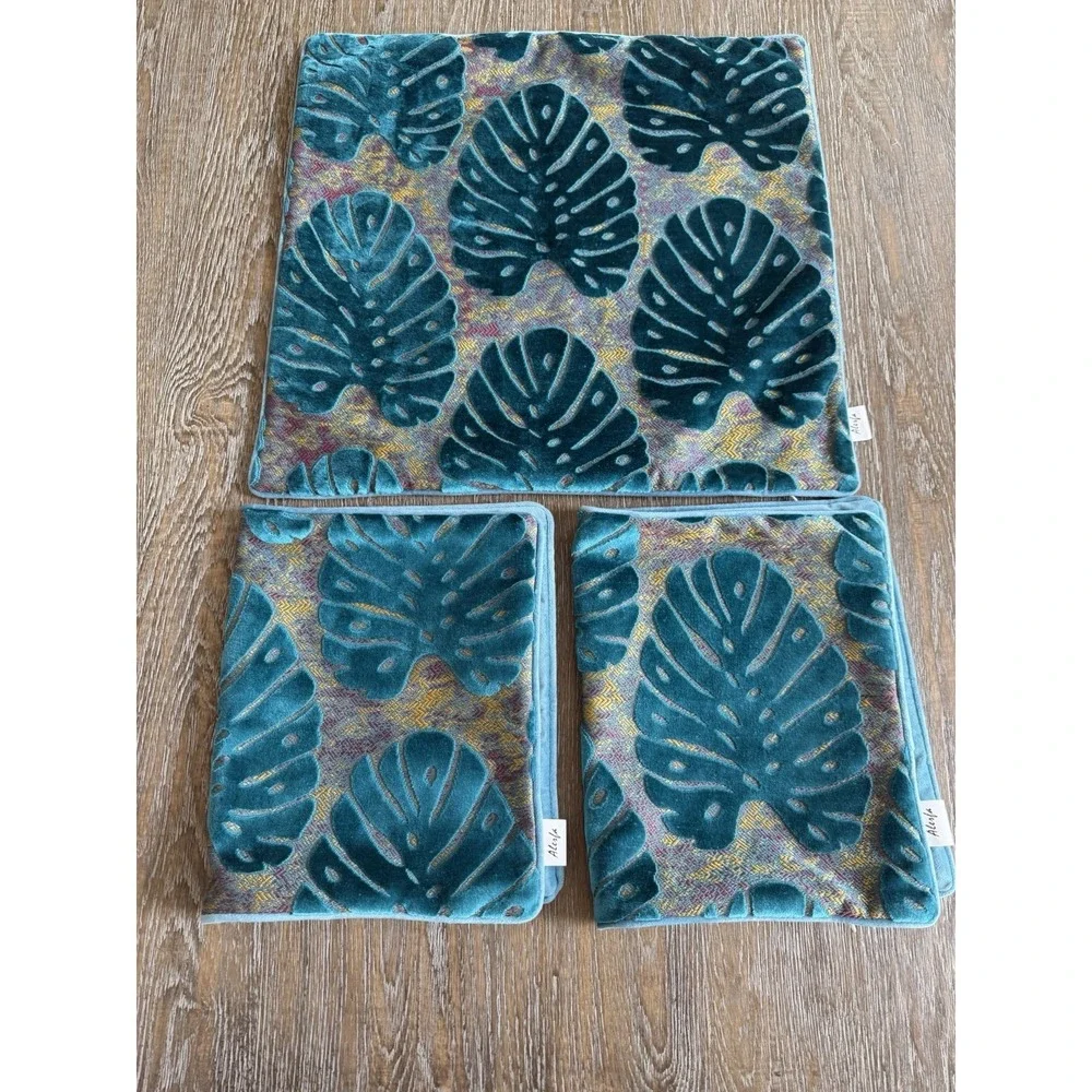 Alerfa Monstera‎ Leaf Pillow Embroidery Cut Velvet Cushion Case Lux Set Of 3